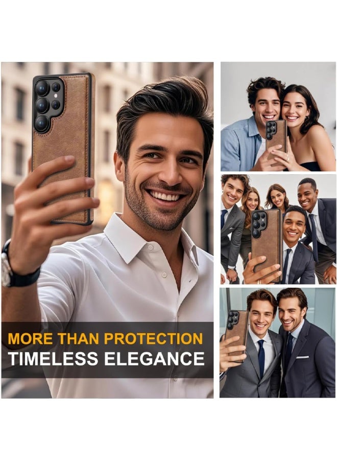 ميكّي جراب Samsung Galaxy S25 Ultra، جراب واقٍ من الجلد النباتي لهاتف S25 Ultra مقاس 6.9 بوصة، غطاء بتصميم فاخر وأنيق وجميل، غطاء جلدي مثالي غير قابل للانزلاق بمظهر عتيق (بني) - Image 4