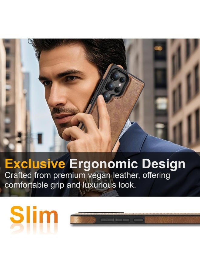 ميكّي جراب Samsung Galaxy S25 Ultra، جراب واقٍ من الجلد النباتي لهاتف S25 Ultra مقاس 6.9 بوصة، غطاء بتصميم فاخر وأنيق وجميل، غطاء جلدي مثالي غير قابل للانزلاق بمظهر عتيق (بني) - Image 2