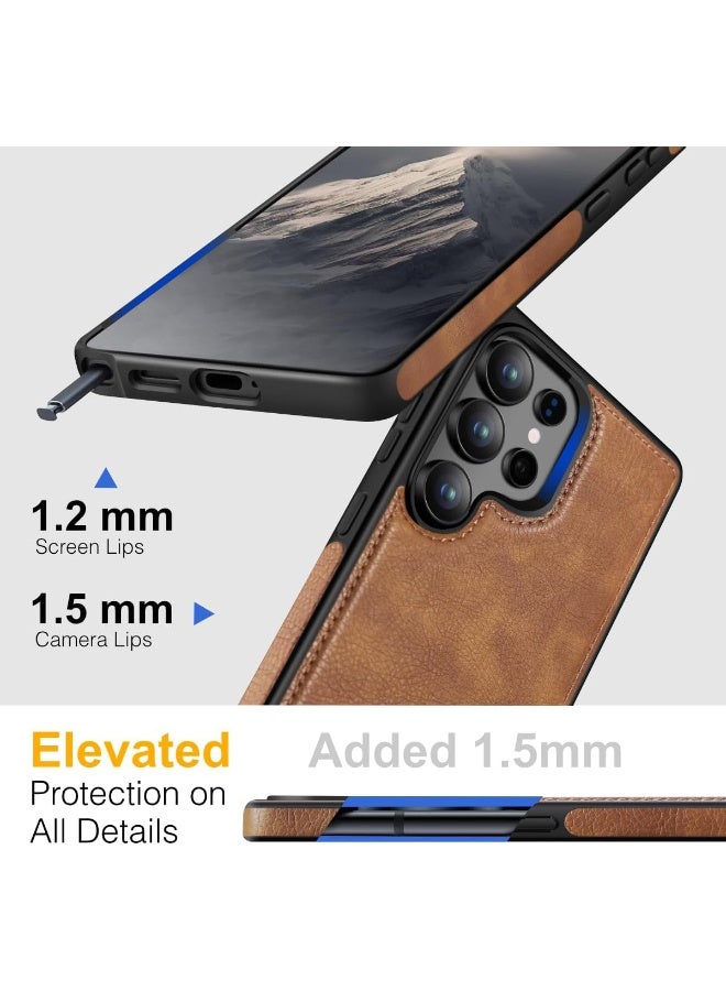 ميكّي جراب Samsung Galaxy S25 Ultra، جراب واقٍ من الجلد النباتي لهاتف S25 Ultra مقاس 6.9 بوصة، غطاء بتصميم فاخر وأنيق وجميل، غطاء جلدي مثالي غير قابل للانزلاق بمظهر عتيق (بني) - Image 5