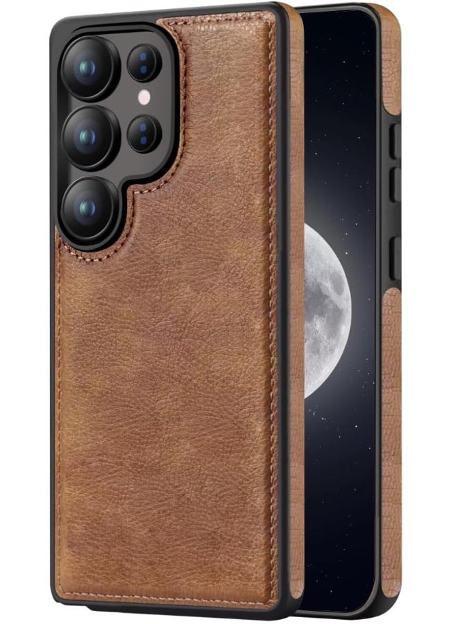 Mikki Samsung Galaxy S25 Ultra Case, Vegan Leather Protective Case for S25 Ultra 6.9", Luxury, Elegant and Beautiful Design Cover, Non-Slip Vintage Looking Perfect Leather Cover (Brown)