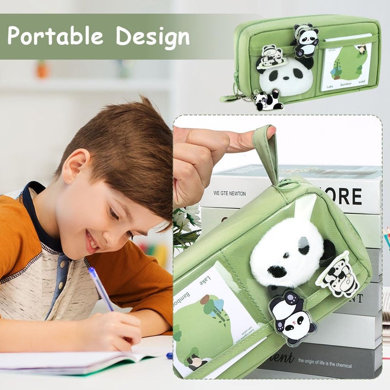 OFFCUP Pencil Case Capybara/Panda, Kawaii School Pencil Case with Handle, Large Capacity Pencil Bag Makeup Bag School Supplies for Girls Students, Panda-Improved Model, Label - Image 5