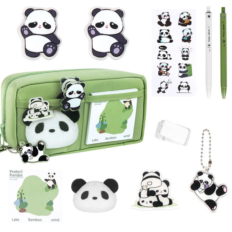 OFFCUP Pencil Case Capybara/Panda, Kawaii School Pencil Case with Handle, Large Capacity Pencil Bag Makeup Bag School Supplies for Girls Students, Panda-Improved Model, Label - Image 2