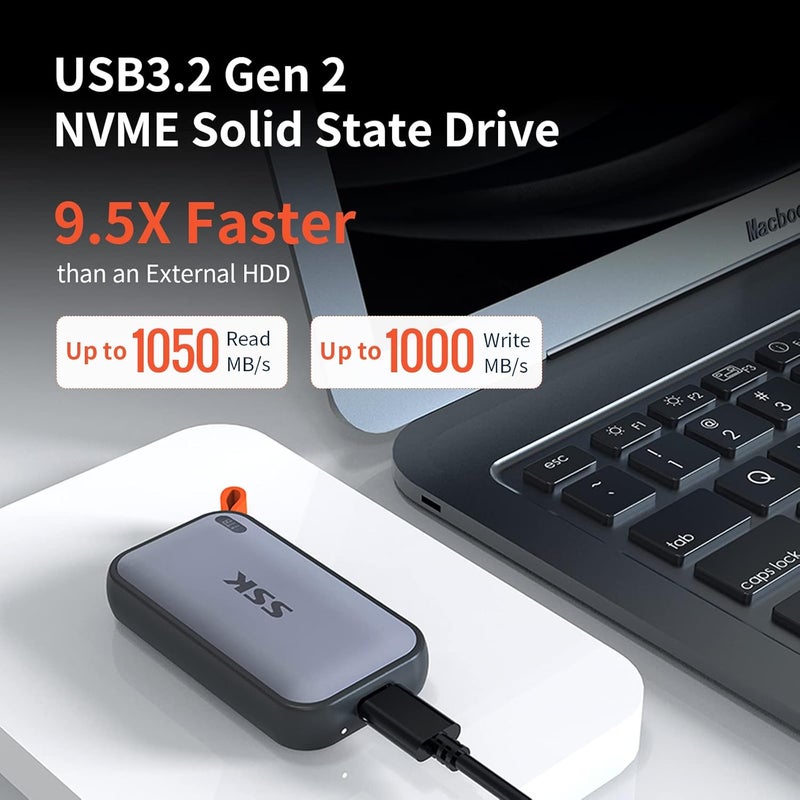 250GB Portable SSD External Solid State Hard Drive USB C Up to 1050MB/s | 10Gbps USB SSD External, 4K HDR ProRes, LED, USBA+C Cable, SMART, TRIM, OTG, Wide Compatible for iphone 15/16/17Pro - Image 2