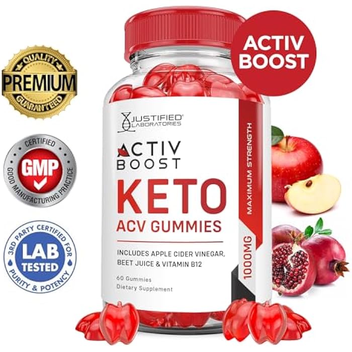 Justified Laboratories Activboost Keto 1000MG Apple Cider Vinegar Activ Boost Formulated with Pomegranate Beet Juice Powder B12 Vegan Non GMO 60 Gummies - Image 2