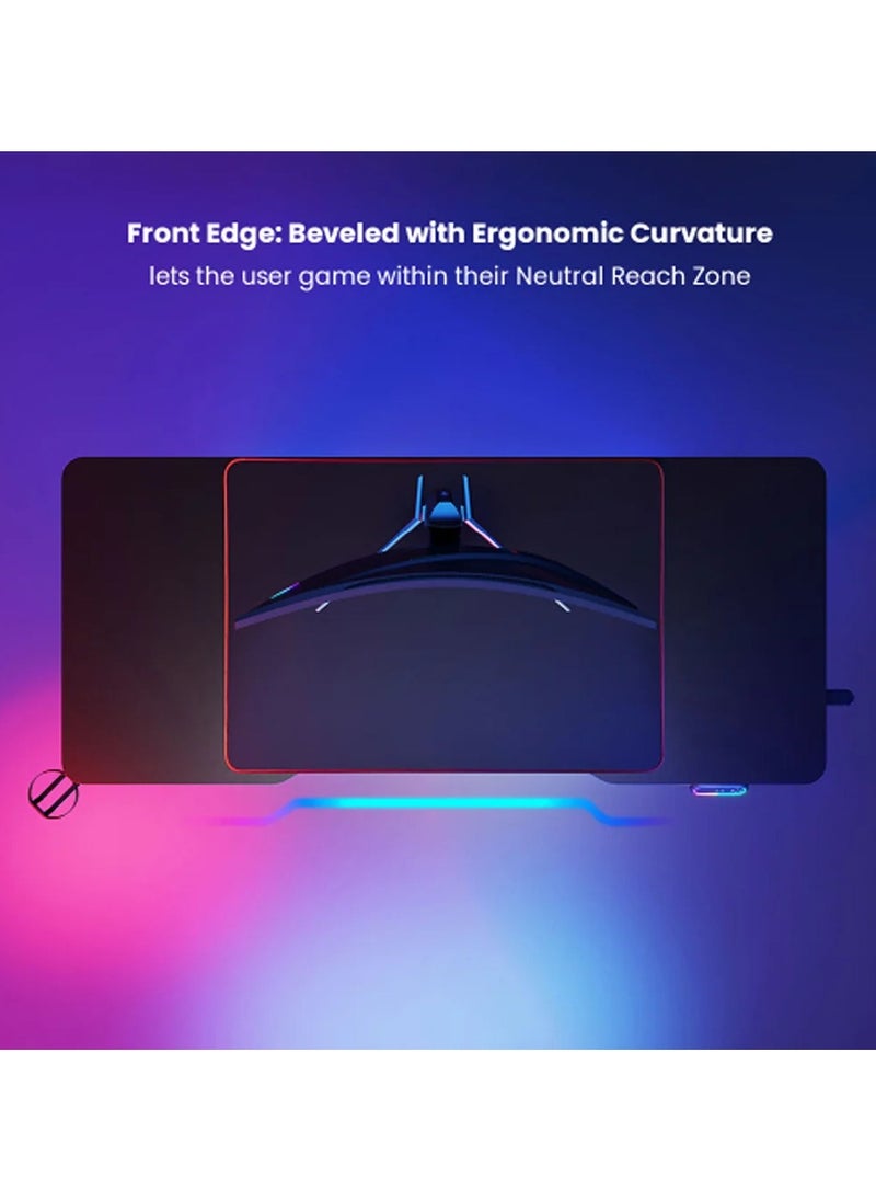 سكيل تك مكتب ألعاب SH GMD06 2 RGB مع إمكانية الجلوس والوقوف، مع تعديل كهربائي للارتفاع، وتأثيرات إضاءة LED، وسطح منحني، وخطاف سماعة رأس، وحامل أكواب، ولوحة ماوس - إعداد مريح للاعبي الكمبيوتر الشخصي  - Image 3