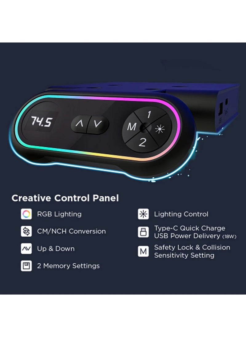 سكيل تك مكتب ألعاب SH GMD06 2 RGB مع إمكانية الجلوس والوقوف، مع تعديل كهربائي للارتفاع، وتأثيرات إضاءة LED، وسطح منحني، وخطاف سماعة رأس، وحامل أكواب، ولوحة ماوس - إعداد مريح للاعبي الكمبيوتر الشخصي  - Image 2