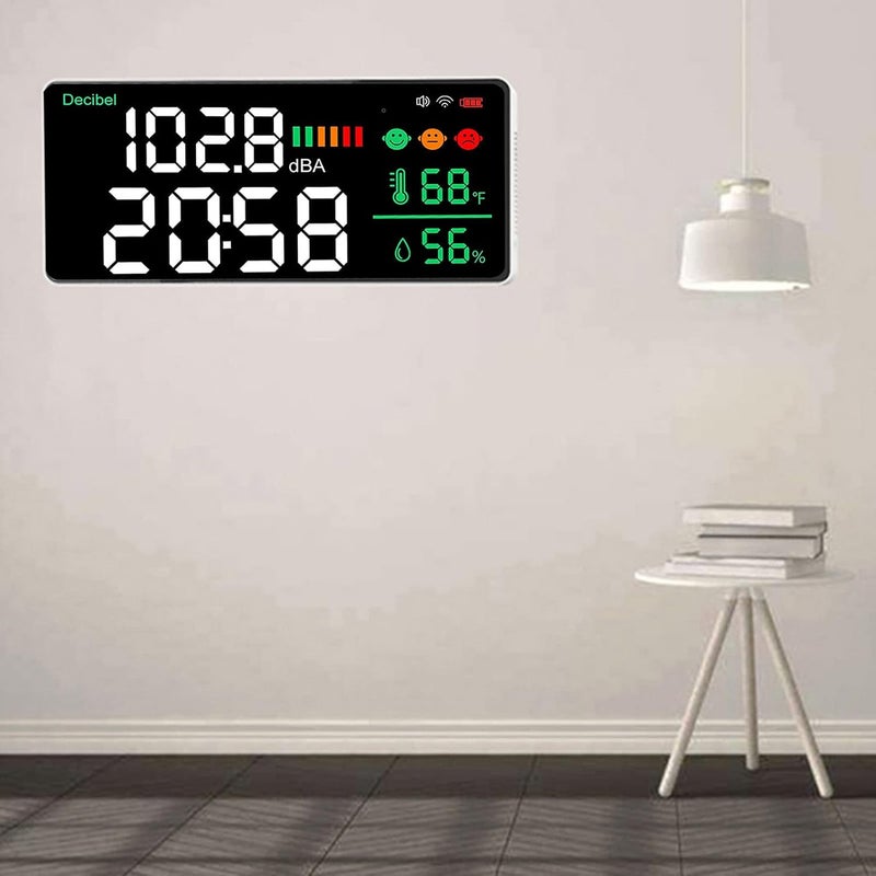 4 في 1 عداد مستوى الصوت المثبت على الحائط مع عرض درجة الحرارة والرطوبة والوقت وسطوع قابل للتعديل - Image 5