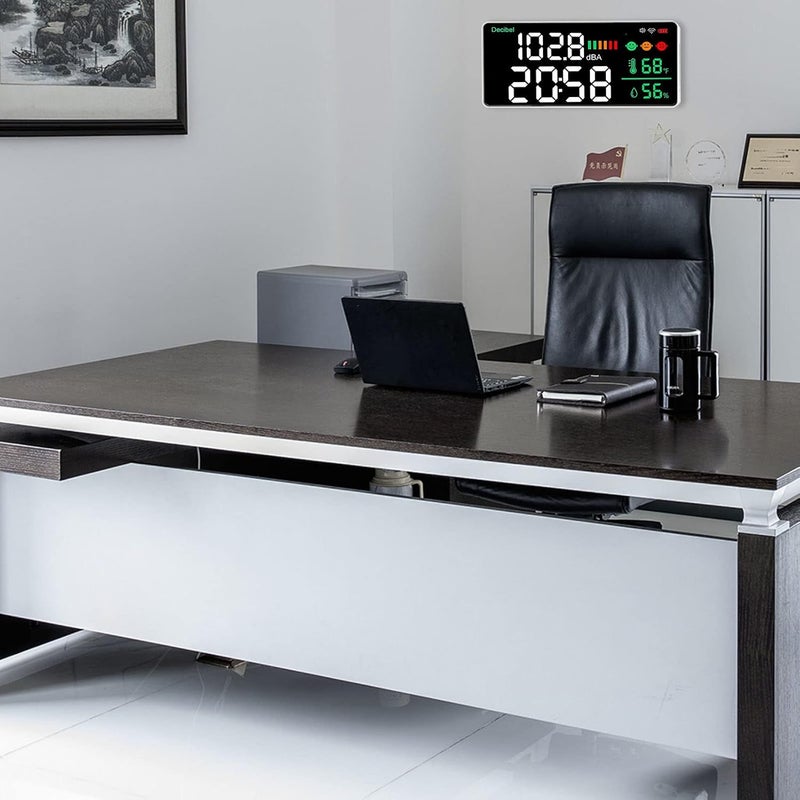 4 في 1 عداد مستوى الصوت المثبت على الحائط مع عرض درجة الحرارة والرطوبة والوقت وسطوع قابل للتعديل - Image 3