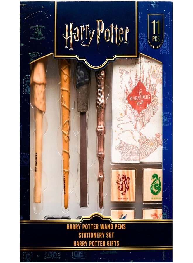 Harry Potter Stationary Set for Boys Girls with 4 Wand Pens Black Ink Marauders Map Hogwarts House Stamp Kit Cute School Supplies Gifts for Kids - Image 1