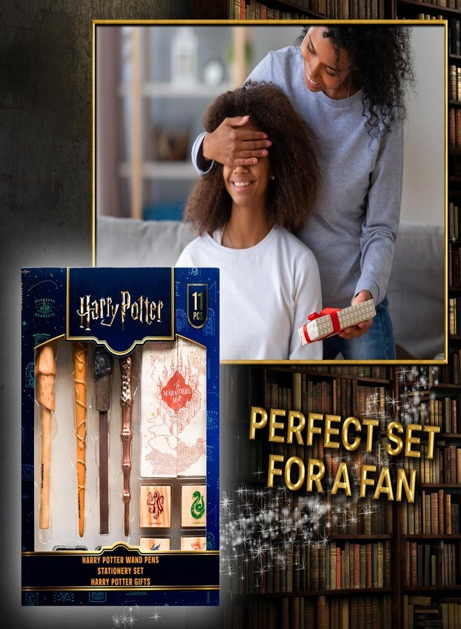 Harry Potter Stationary Set for Boys Girls with 4 Wand Pens Black Ink Marauders Map Hogwarts House Stamp Kit Cute School Supplies Gifts for Kids - Image 2