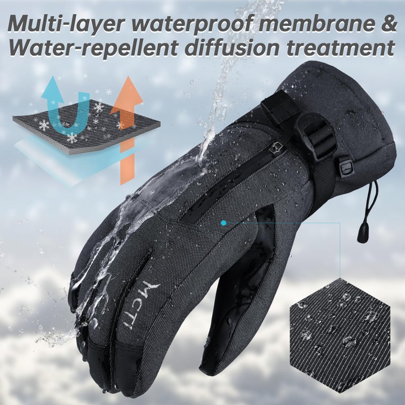 MCTi Pro Wrist Support Ski Gloves for Men, Winter Snowboard Gloves with Wrist Guard, Waterproof, 3M Thinsulate Warm, High Abrasion Resistance Grey-M - Image 4