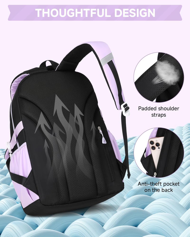 Amythe Girls Backpack with Lunch Box 3Pcs, Waterproof School Bag Set for Teen Elementary Middle School, Multi-Pocket Laptop Bookbag Lightweight, Purple - Image 4