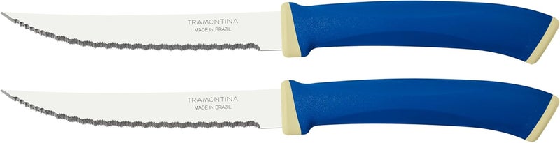 TRAMONTINA Felice Steak Knife Set – 2 Micro-Serrated Stainless Steel Blades with Blue Polypropylene Handles - Image 3