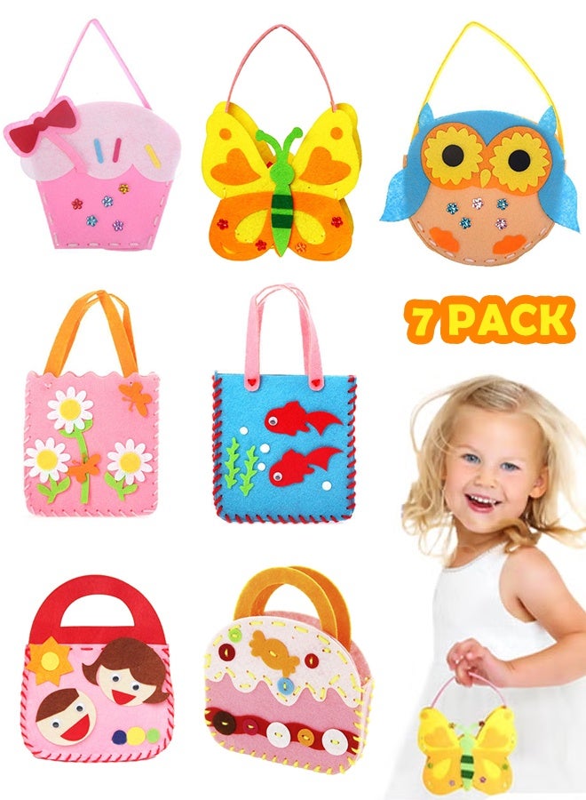 7 Pack Sewing Handbag Kit, Sew Your Own Purses and Handbags, Felt Sewing Kit with Stickers DIY Sewing Felt Craft for Girls  - Image 1