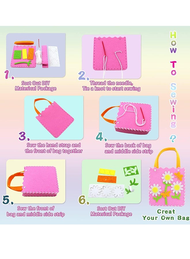 7 Pack Sewing Handbag Kit, Sew Your Own Purses and Handbags, Felt Sewing Kit with Stickers DIY Sewing Felt Craft for Girls  - Image 5