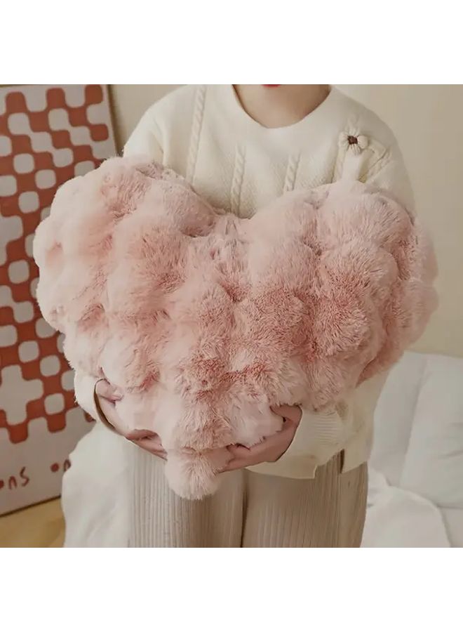 White Large Plush Rabbit Heart Pillow Soft Fluffy Warm Decorative Throw For Bedroom Sofa - Image 1