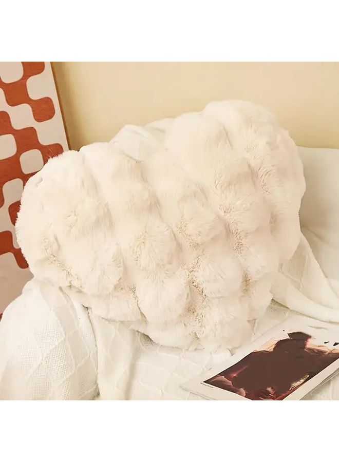 White Large Plush Rabbit Heart Pillow Soft Fluffy Warm Decorative Throw For Bedroom Sofa - Image 2