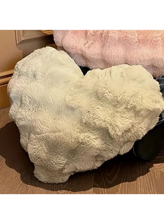 White Large Plush Rabbit Heart Pillow Soft Fluffy Warm Decorative Throw For Bedroom Sofa - Image 4
