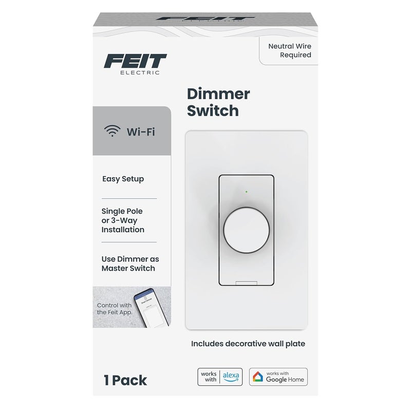 Feit Electric Smart WiFi Rotary Dimmer Switch, Single-Pole/3-Way/4-Way, Works with Alexa & Google Assistant, TRIAC Dimming, EZ Bluetooth Pairing, App Control, Neutral Wire Required, DIM/Rotary/WiFi - Image 1