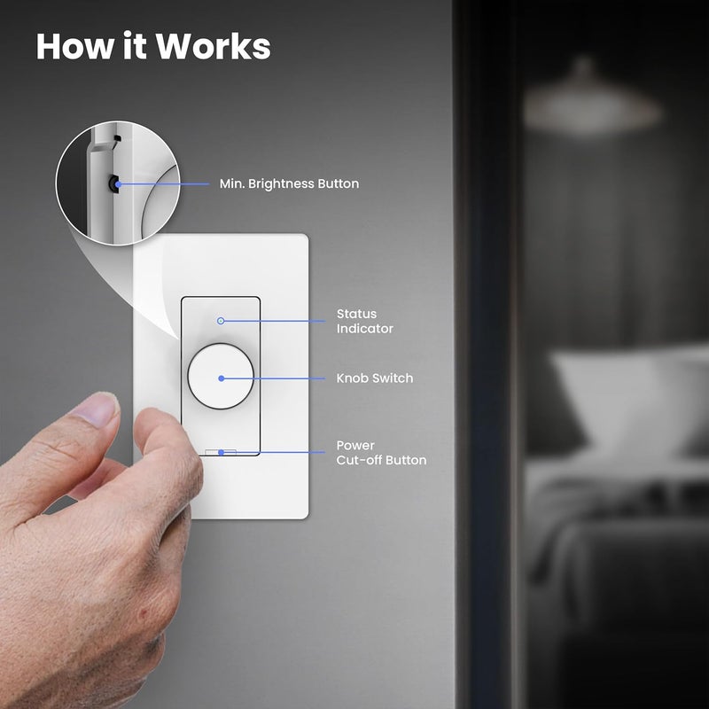 Feit Electric Smart WiFi Rotary Dimmer Switch, Single-Pole/3-Way/4-Way, Works with Alexa & Google Assistant, TRIAC Dimming, EZ Bluetooth Pairing, App Control, Neutral Wire Required, DIM/Rotary/WiFi - Image 5