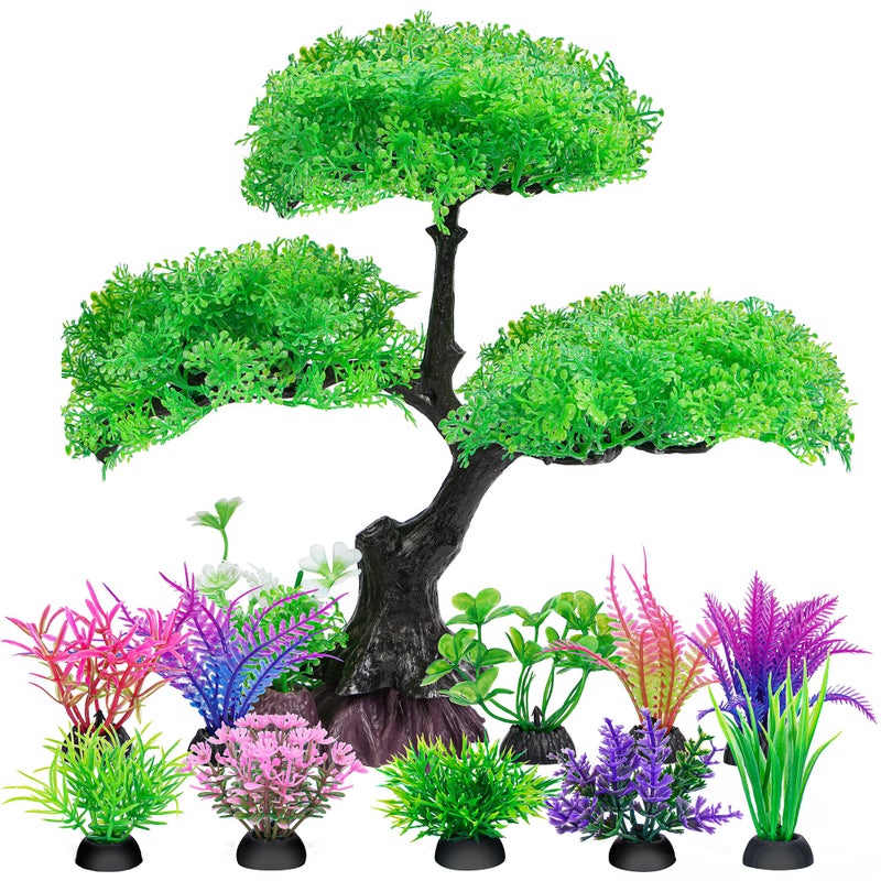 Ameliade Aquarium Artificial Plastic Plants Decoration, Aquarium Tree Decor Set, Goldfish Betta Fish Tank Decorations Hides Accessories (Green) - Image 1