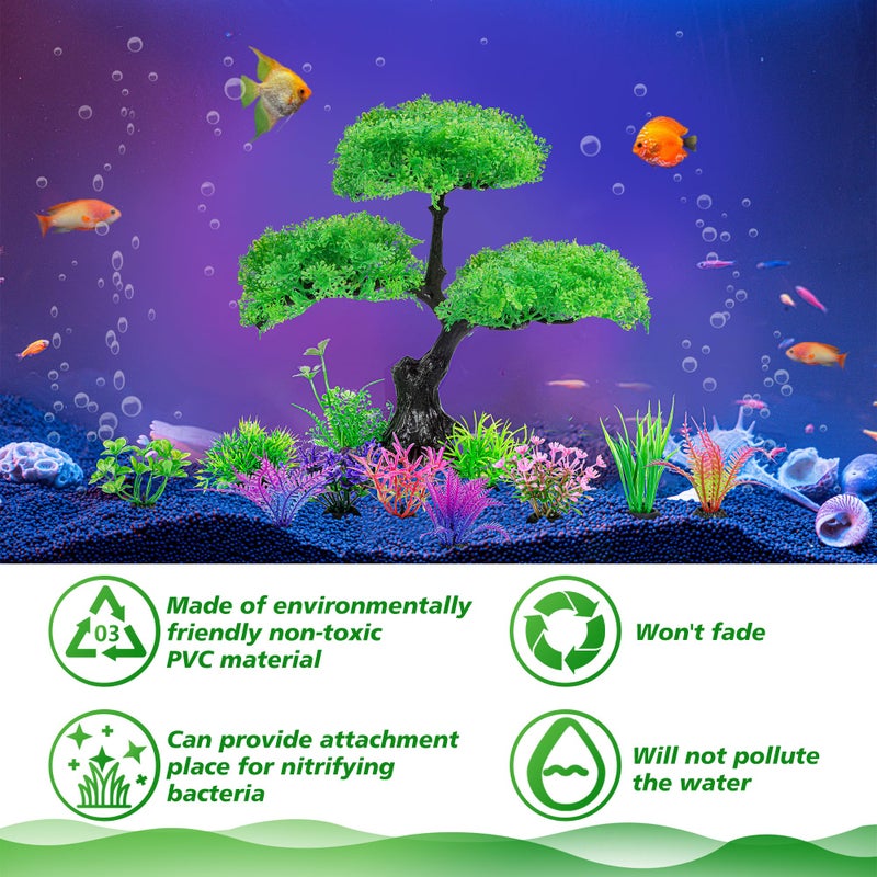 Ameliade Aquarium Artificial Plastic Plants Decoration, Aquarium Tree Decor Set, Goldfish Betta Fish Tank Decorations Hides Accessories (Green) - Image 3