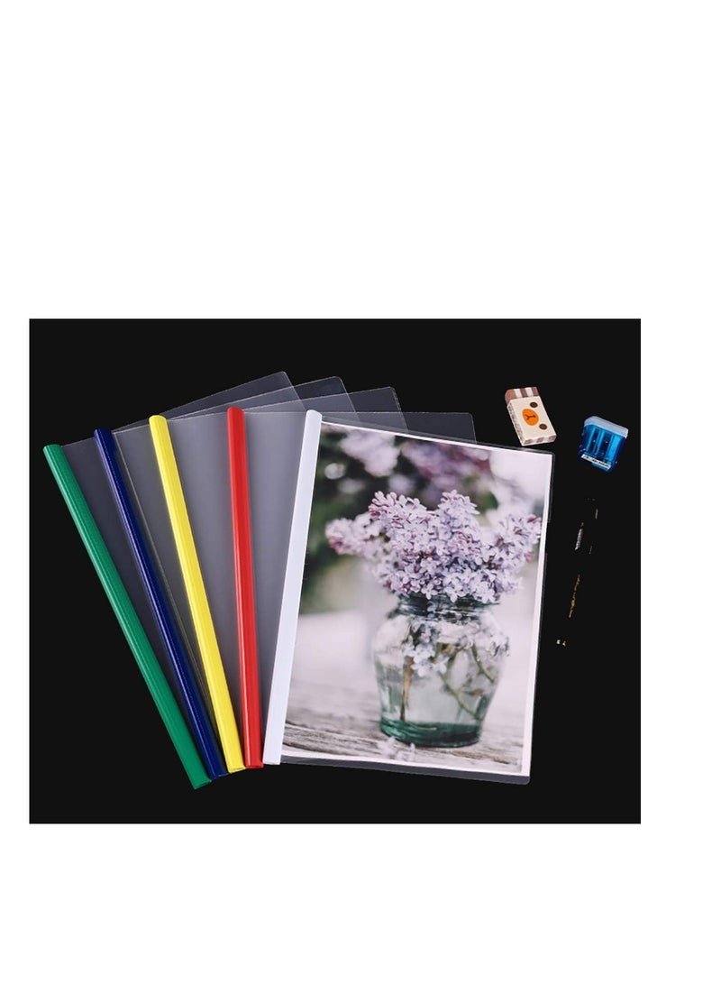 Clear Report Covers A4 Size with Sliding Bars, 15mm Presentation File Folders Binder, 130 Sheet Capacity, for Homework Folder, Presentation Folder, File Folder, 5 Assorted Colors(20 Pack) - Image 3