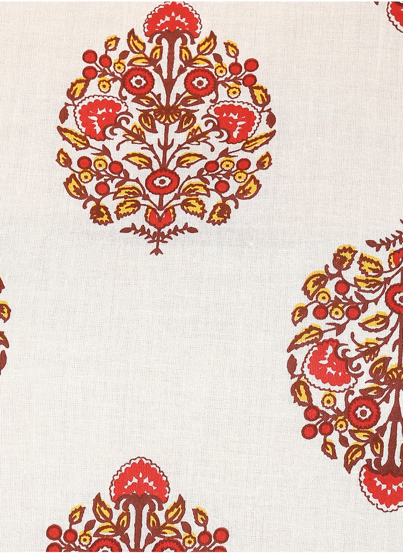 IndHeritage - IndHeritage - Eid kurti collection - Premium cotton kurti - white colour women's kurti / kurta with red ethnic prints - Indian Kurti IDH00012 - Image 1