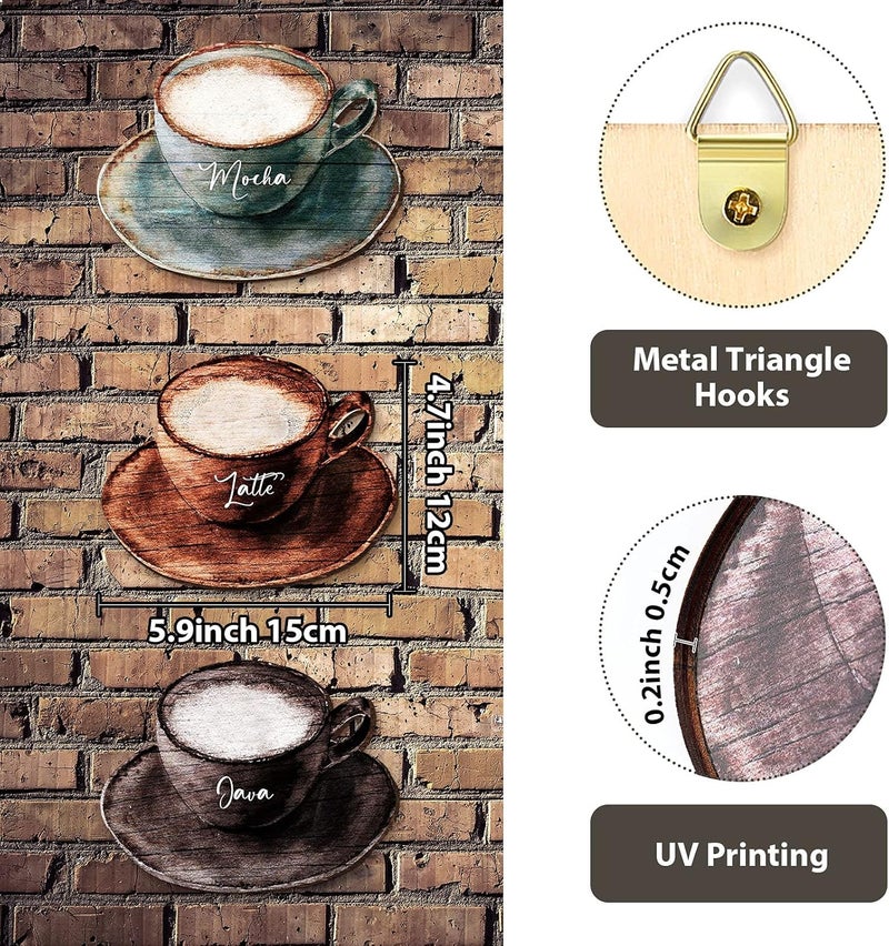 Blulu 3 Pcs Coffee Wooden Wall Art Decor Coffee Cup Wooden Wall Sign Retro Java Letter Mocha Sign Farmhouse Decorations for Kitchen Dessert Shop Home Door Gift - Image 2