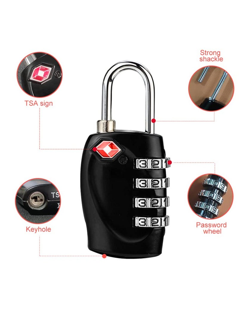 TSA Approved Luggage Locks with 4 Digit Combination Padlock Waterproof Resettable for Travel, Suitcases, Baggage, Gym, Lockers (Black, 2 Pack)  - Image 4