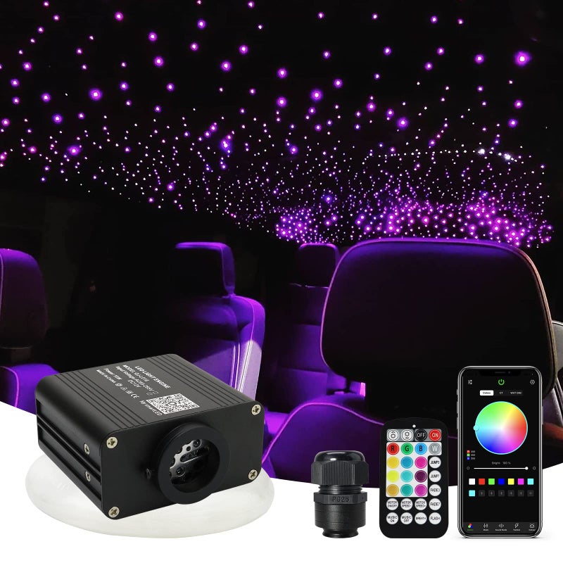 AMKI 16W Starlight Headliner Kit TwinkleSound Activated 650pcs 003in 98ft Cable End Glow Fiber Optic Light APPRemote Control RGBW Starlight Box for Car Home Star Ceiling Decor - Image 2