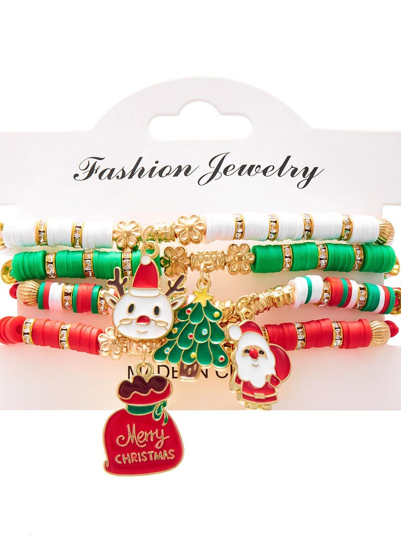 New Christmas Day Colorful Weaving Santa Claus Elk Gloves Soft Ceramic Combination Bracelet Christmas Set - Image 1