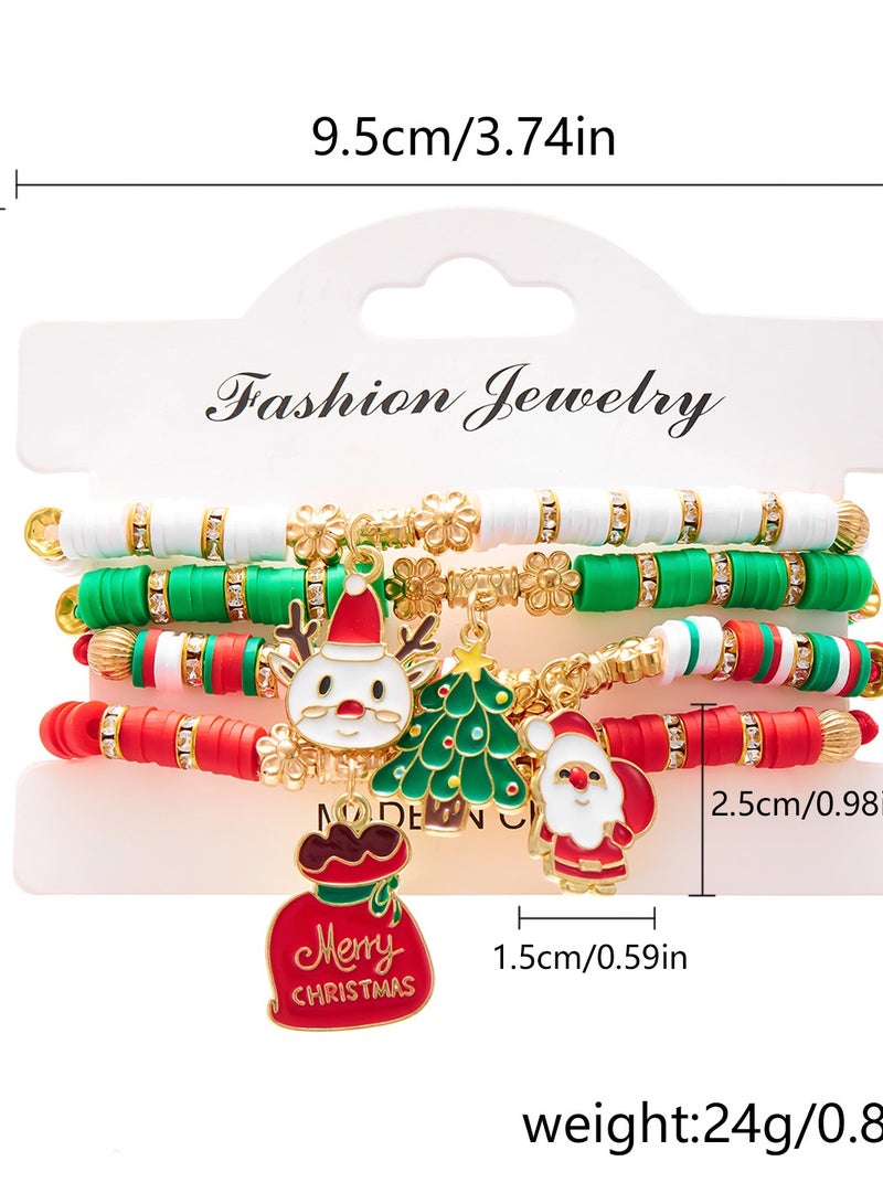 New Christmas Day Colorful Weaving Santa Claus Elk Gloves Soft Ceramic Combination Bracelet Christmas Set - Image 2