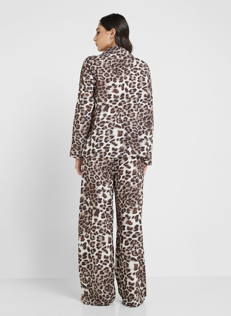 Ginger Leopard Print Button Down Shirt & Pyjama Set  - Image 2