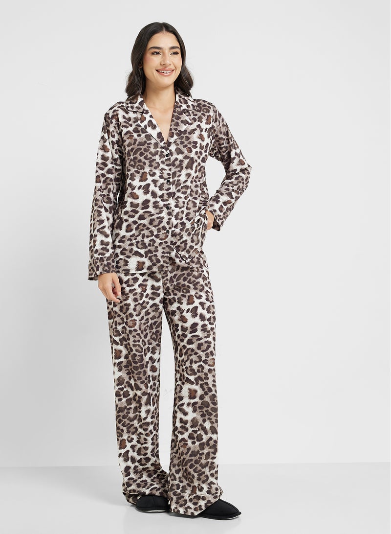 Ginger Leopard Print Button Down Shirt & Pyjama Set  - Image 5