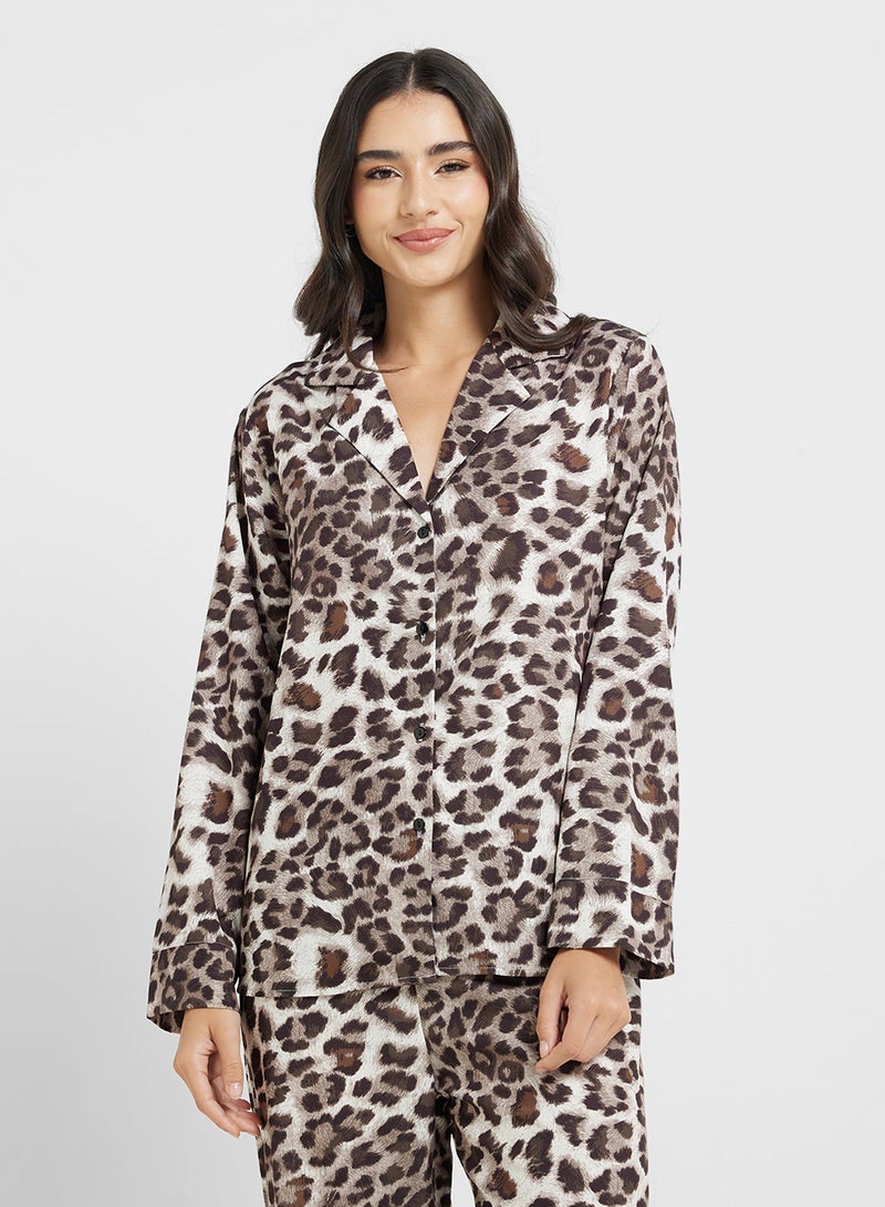 Ginger Leopard Print Button Down Shirt & Pyjama Set  - Image 3