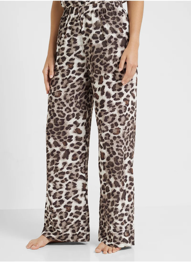 Ginger Leopard Print Button Down Shirt & Pyjama Set