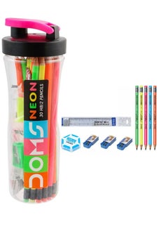 DOMS 30-Piece Neon Graphite Pencils With Accessories In Sipper Jar  - Image 1