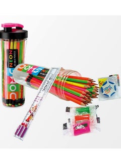 DOMS 30-Piece Neon Graphite Pencils With Accessories In Sipper Jar  - Image 2