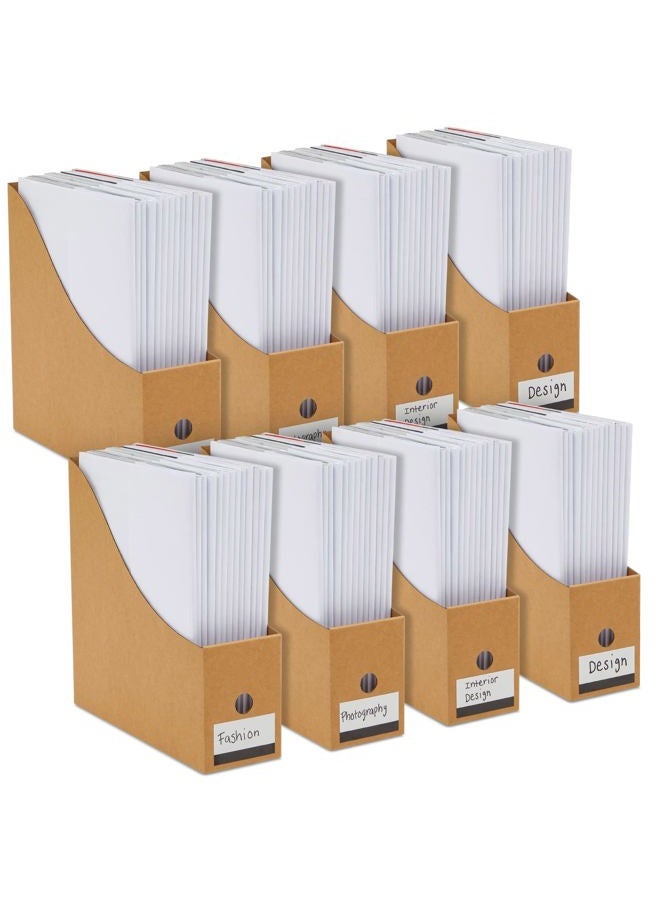 Juvale 8 Pack Kraft Paper Material Cardboard Magazine Holder with Labels for Bookshelf, Desktop File Organizer for Documents (3.5 x 10.2 x 10.6 In) - Image 1