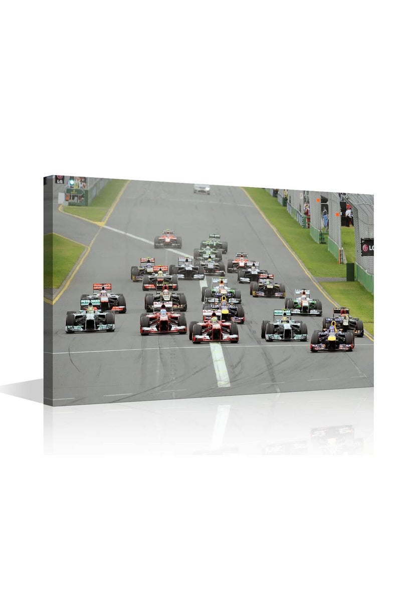 TISHIRON Canvas Wall Art F1 Racing Car Urban Championship World Series Championship Sports Giclee Poster Modern Home Sports Decor for Home Living Room Office Dining Room Framed Ready to Hang - 24"W x 16"H - Image 1