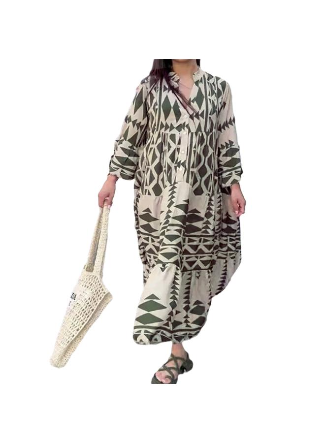 European And American Plus Size Women's Clothing New Elegant Printed Shirt Skirt Bohemian Dress