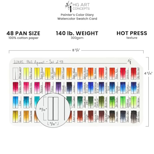 HG Art Concepts Painters Color Diary Watercolor Swatch Card, 48-Pan Size, 5-Pk, 140 lb Hot Press 100% Cotton Paper, Fits New York Central Palette Box, Color Swatch Book for Markers & Colored Pencil - Image 2