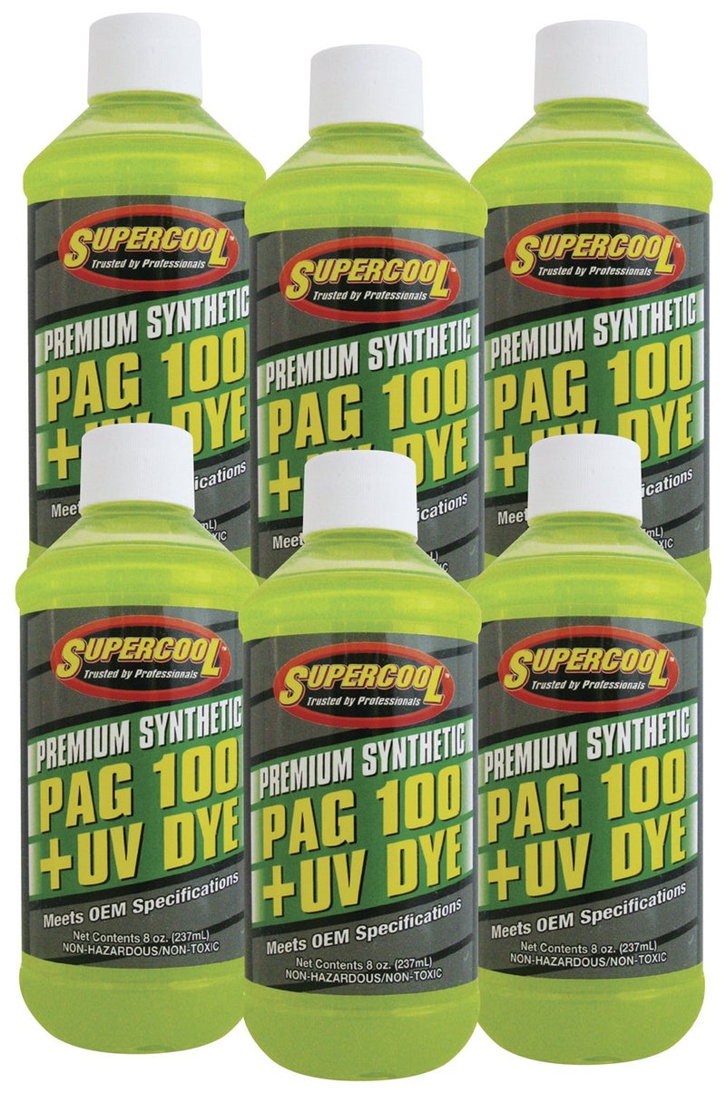 TSI Supercool P1008D6CP 100 PAG Viscosity Oil Plus UV Dye 8 oz 6 Pack
