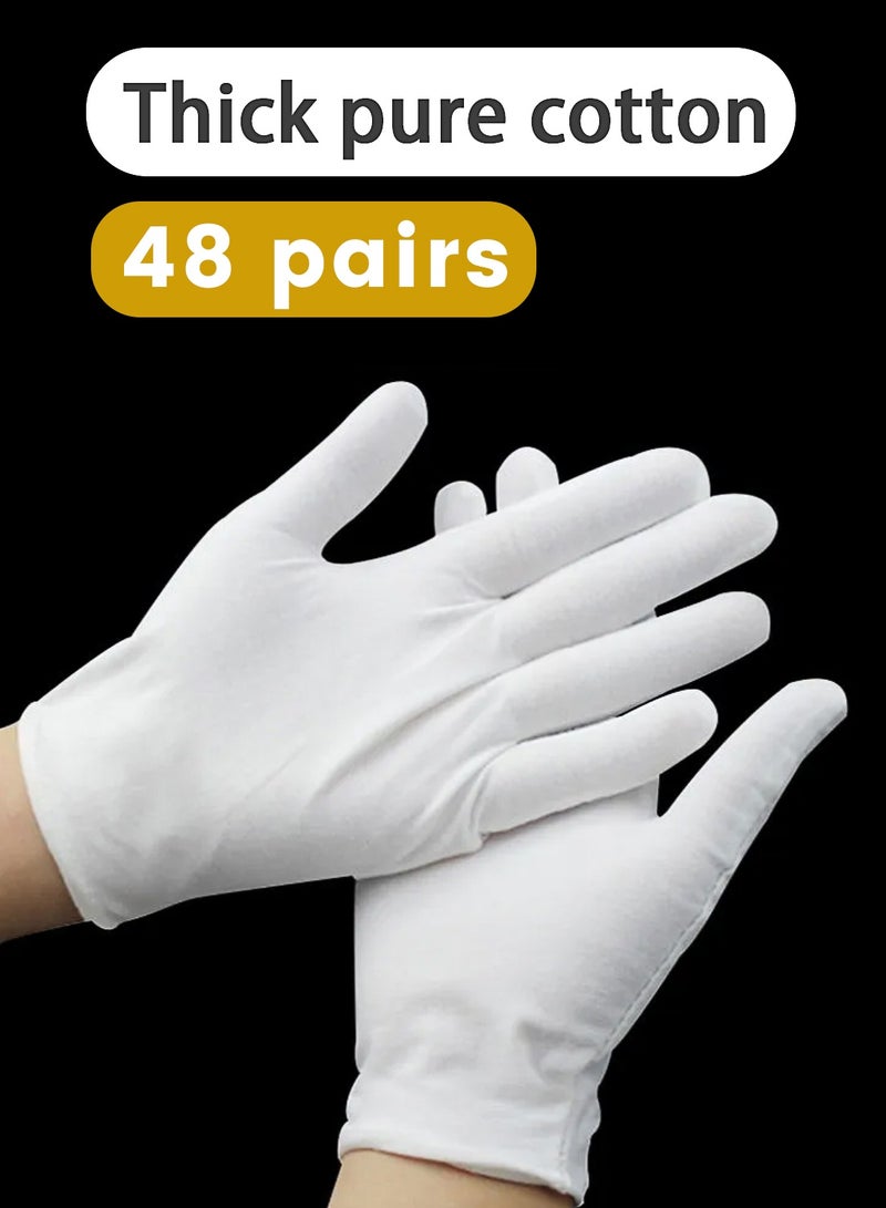 96 PCS Cotton Gloves for Eczema and Dry Hands, Moisturizing Work Liners with Spa Benefits, Stretchy Fit for Sensitive Skin (White, One Size)48 Pairs - Image 1