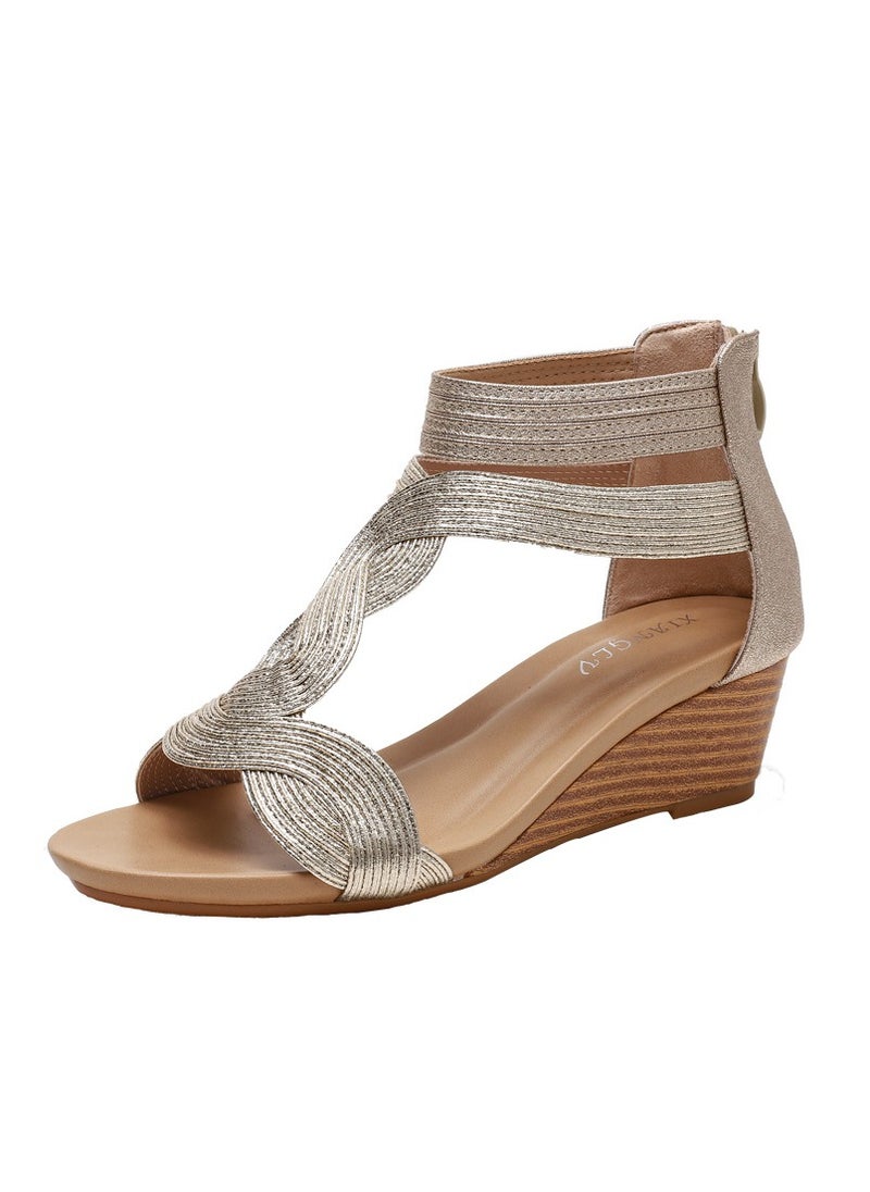 SIKETU Sandals Women's Wedge Sandals, Summer Women's Shoes, Back Zipper Roman Sandals  - Image 1