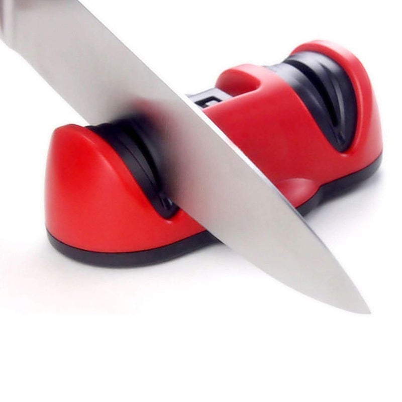 Lexazo Kitchen Two Stages Knife Dual Diamond Sharpener Vacuum Sucker AntiSlip Ceramics Abrasive Wheel Sharpening Stone with Suction Pad Grinder Safety Red Kitchen Tool Set - Image 2