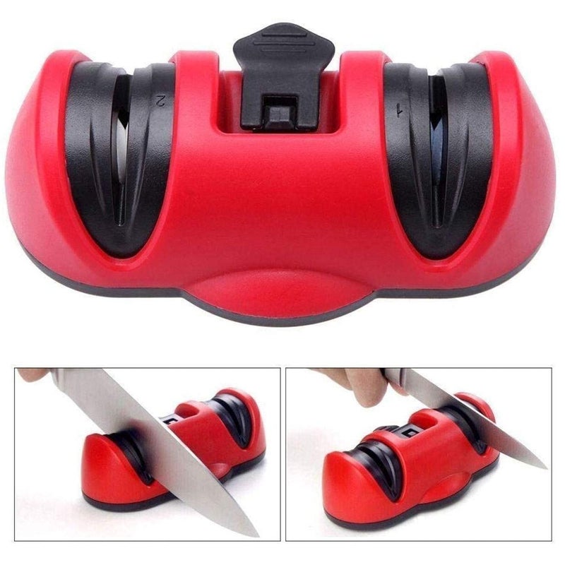 Lexazo Kitchen Two Stages Knife Dual Diamond Sharpener Vacuum Sucker AntiSlip Ceramics Abrasive Wheel Sharpening Stone with Suction Pad Grinder Safety Red Kitchen Tool Set - Image 4