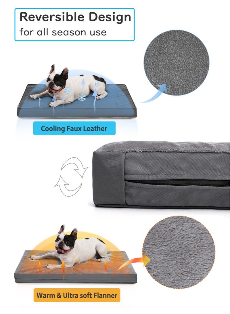 السرير البيطري الجلدي المبرد، سجادة كلب قابلة للعكس لجميع الفصول مع رغوة البيض المضغوطة لراحة العظام، مقاوم للماء ومضاد للمضغ، 60x43 سم رمادي - Image 2
