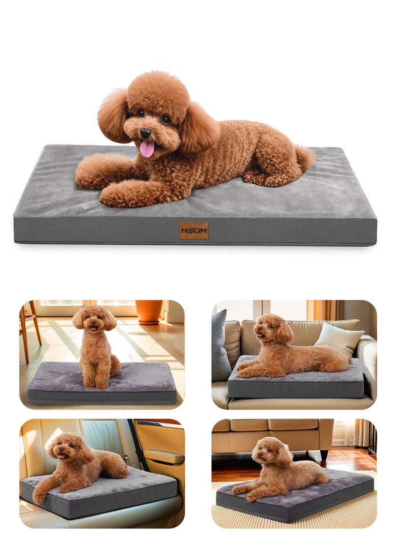 السرير البيطري الجلدي المبرد، سجادة كلب قابلة للعكس لجميع الفصول مع رغوة البيض المضغوطة لراحة العظام، مقاوم للماء ومضاد للمضغ، 60x43 سم رمادي - Image 1
